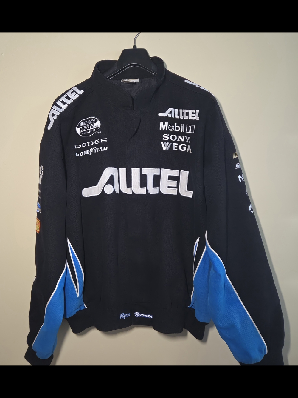 Black & Blue Racing-Style Bomber Jacket